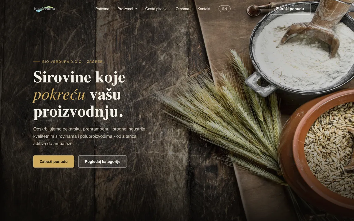 Naslovnica web stranice tvrtke Bio-Verdura